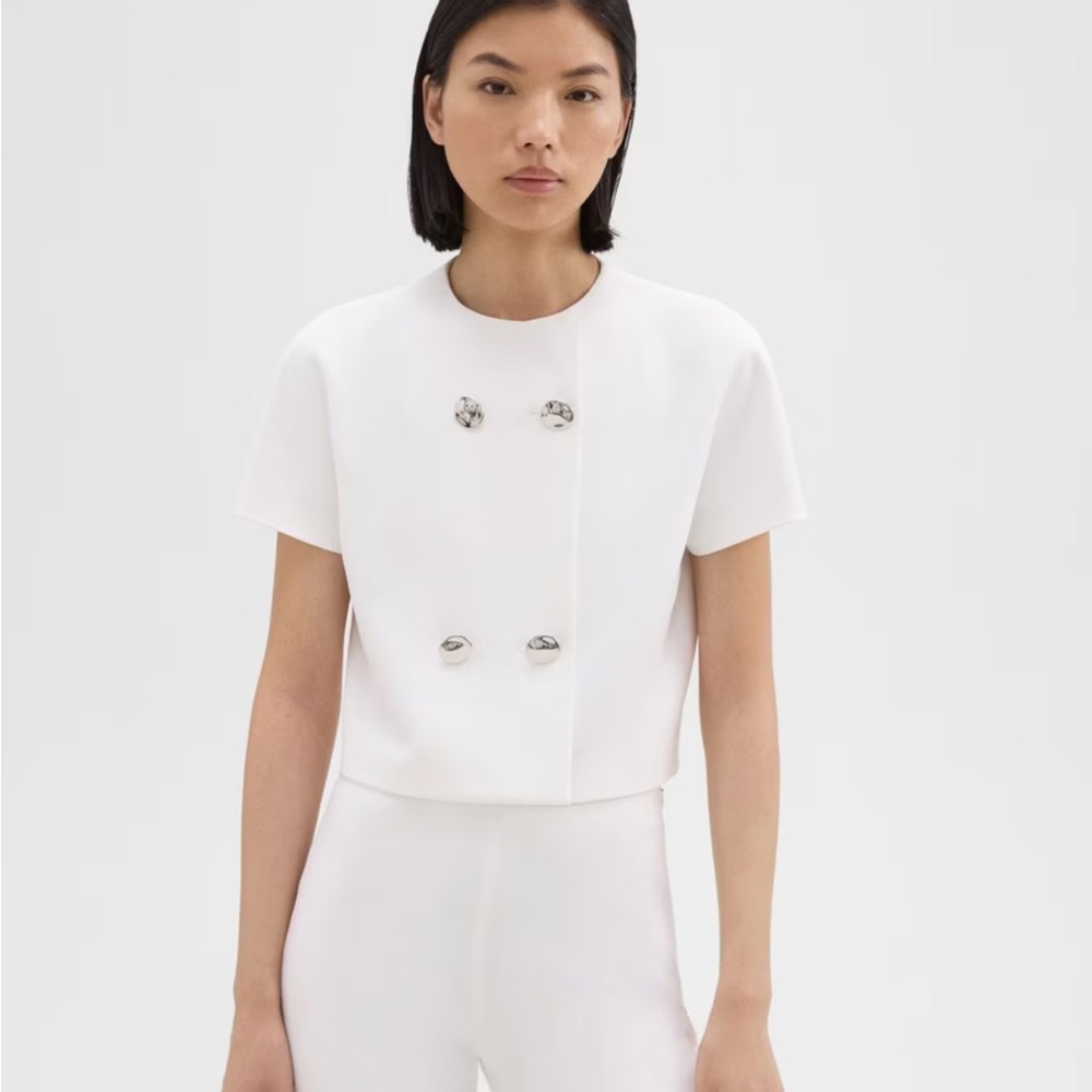 Theory Double-Breasted Crop Top in Crepe
